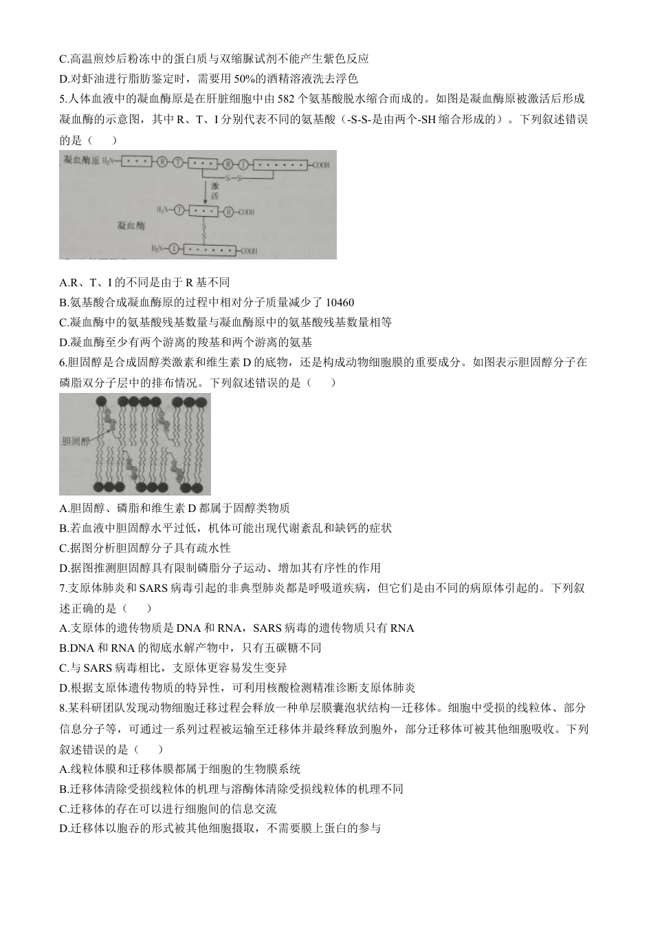 山东省烟台市2024-2025学年高一上学期11月期中考试 生物 Word版含答案.docx_第2页