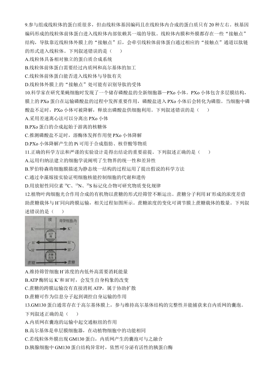 山东省烟台市2024-2025学年高一上学期11月期中考试 生物 Word版含答案.docx_第3页