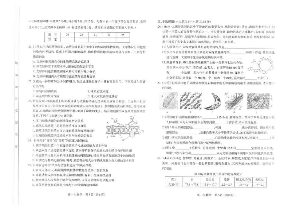 山西省太原市2024-2025学年高一上学期11月期中考试_生物试题.pdf_第3页