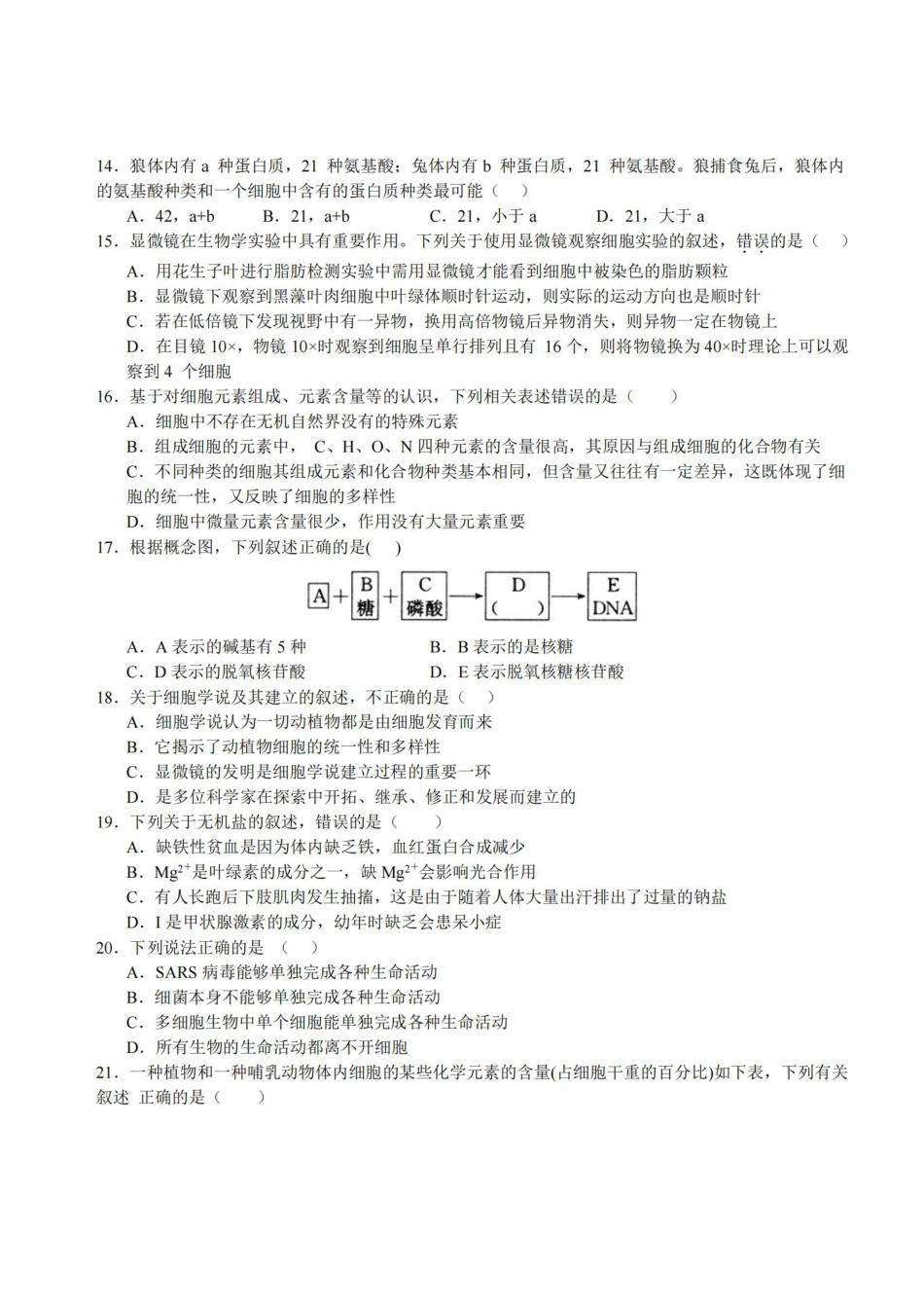 生物-黑龙江省哈尔滨市师大附中2024级高一上学期10月阶段性考试.pdf_第3页