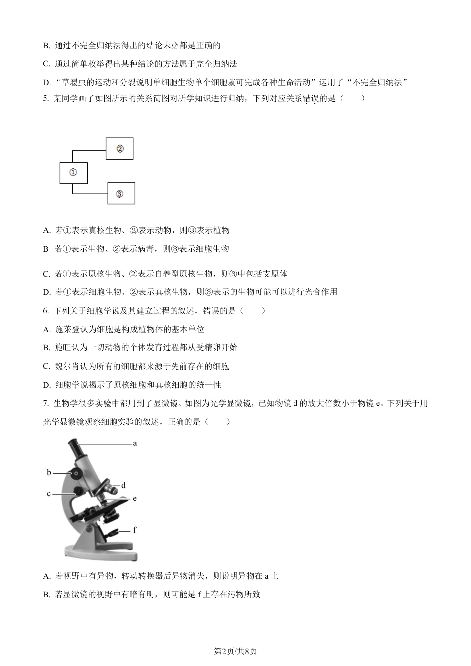 生物-江西省名校联盟2023-2024学年高一上学期10月质量检测.pdf_第2页