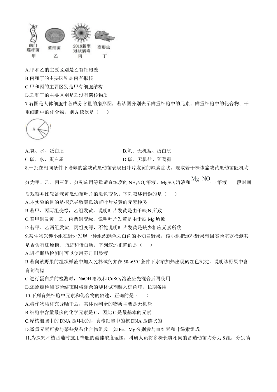 四川省成都市第七中学2024-2025学年高一上学期11月期中考试 生物 Word版含解析.docx_第2页