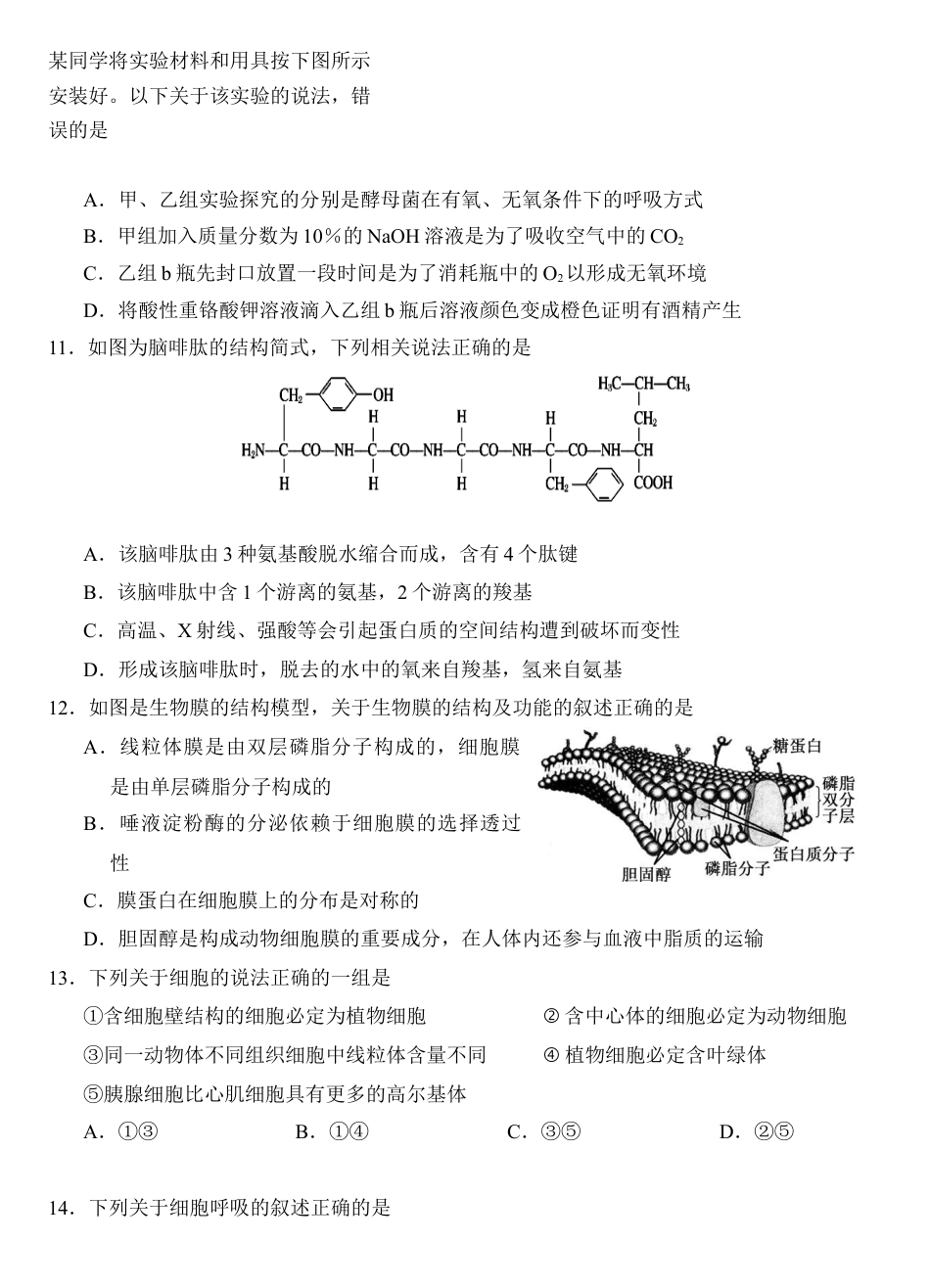四川省南充市嘉陵一中2024-2025学年高一上学期12月月考生物试题 Word版含答案_生物试题.docx_第3页