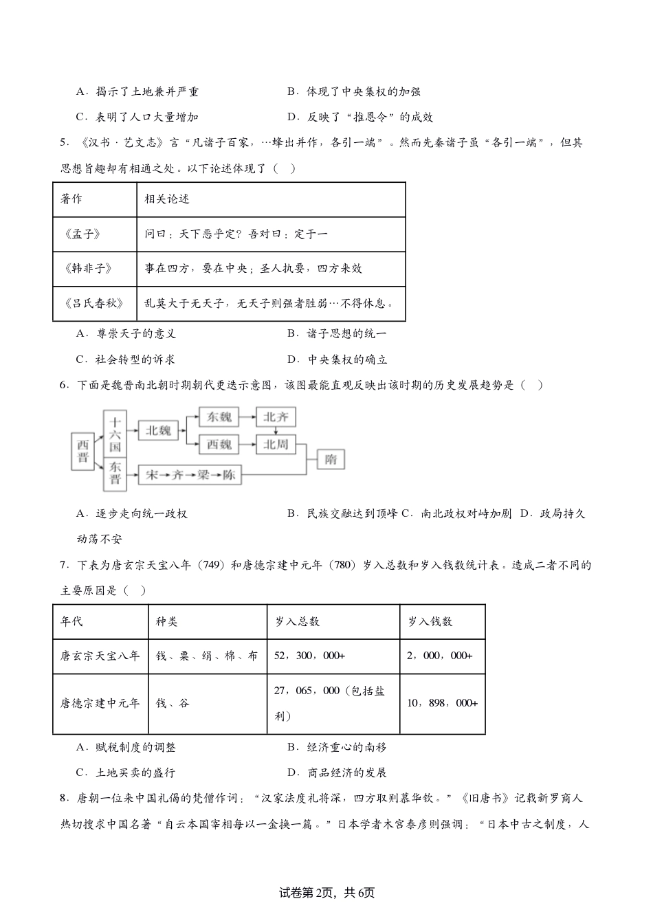 2024-2025江苏省名校协作体高一联考历史试题.pdf_第2页