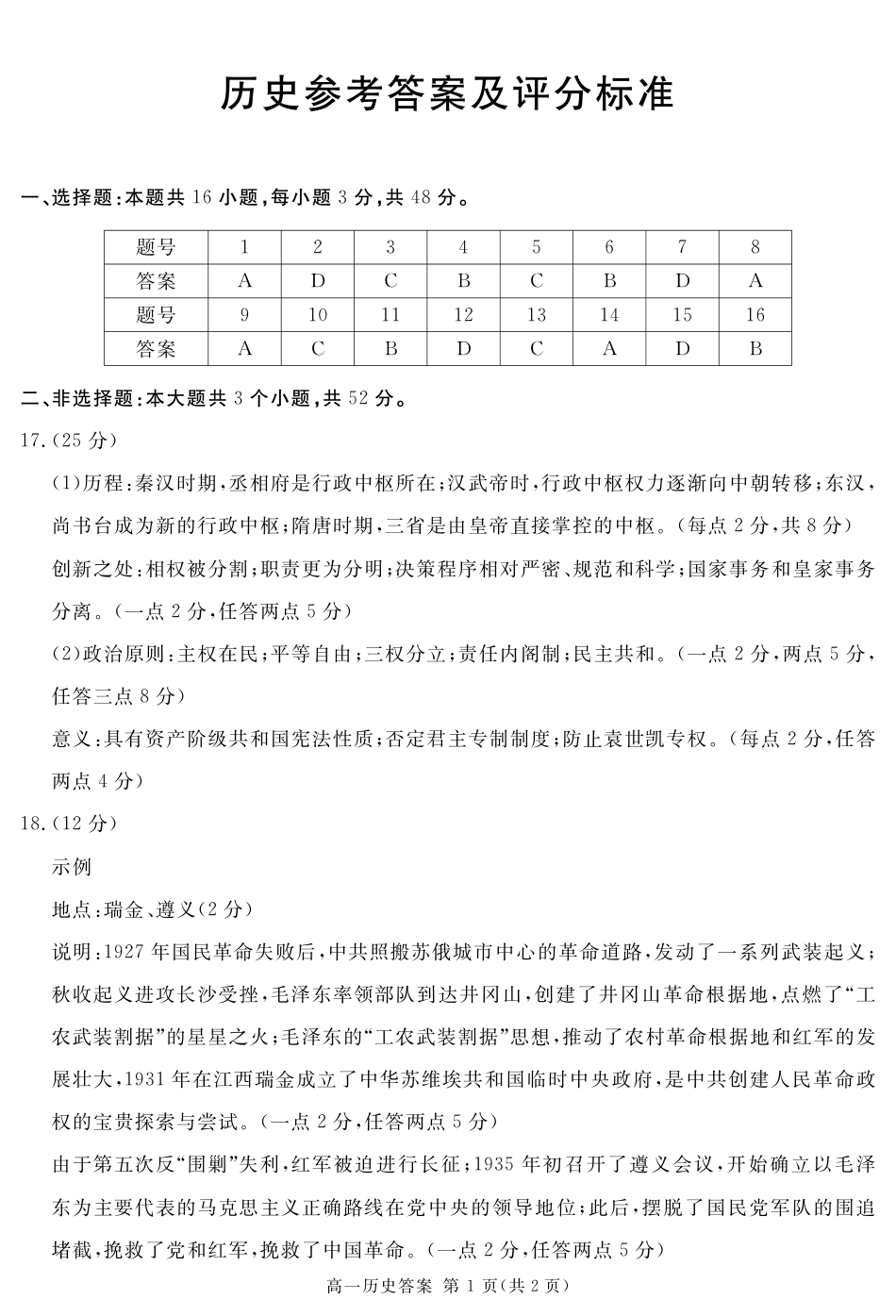 四川省遂宁市2024-2025学年高一上学期期末历史试题 PDF版含解析_2027届地区期末历史答案(简答).pdf_第1页