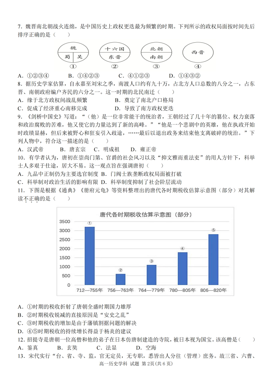 浙江省温州新力量联盟2024-2025学年高一上学期期中联考历史学科试题(PDF版，含答案).pdf_第2页