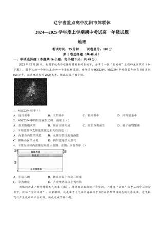辽宁省沈阳市郊联体2024-2025学年高一上学期11月期中地理试题（含答案）.docx