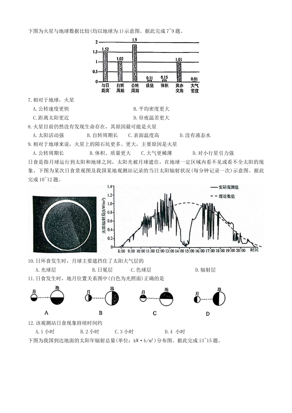 辽宁省县域重点高中协作体2024~2025学年高一上学期10月份质量监测地理试卷.docx_第2页