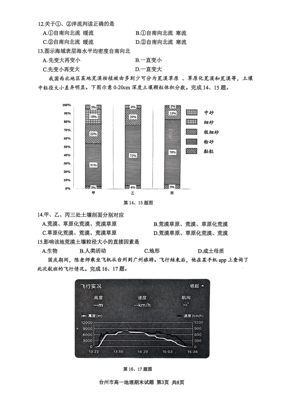 浙江省台州市2024学年第一学期高一年级期末质量评估试题地理（PDF版，含答案）.pdf_第3页
