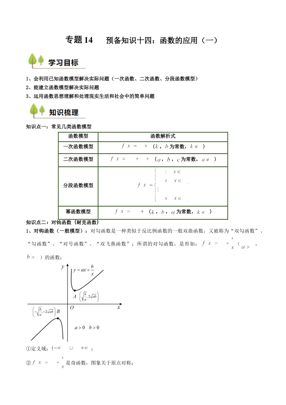 专题14 预备知识十四：函数的应用（一）（原卷版）.docx_第1页