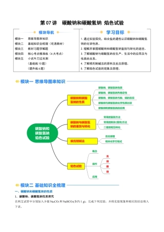 第07讲 碳酸钠和碳酸氢钠 焰色试验（解析版）.docx