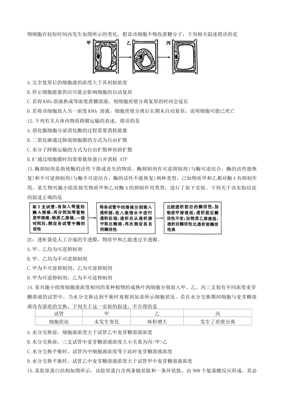 广东省佛山市H7联盟2024~2025学年高一上学期12月联考生物试题.docx_第3页