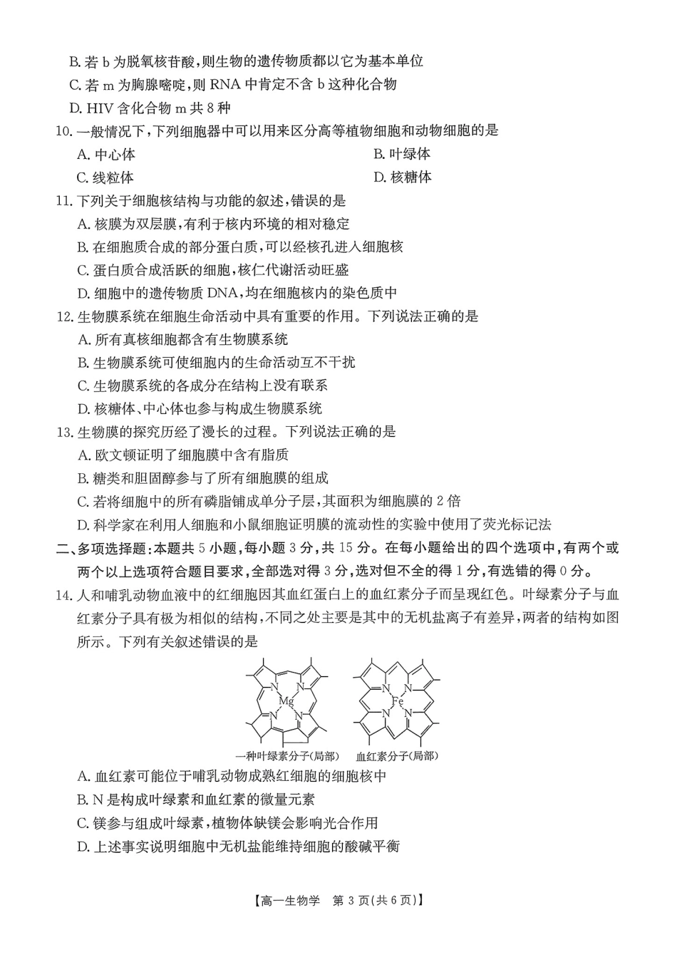 河北省唐山市部分学校2024-2025学年高一上学期11月期中联考生物试卷.pdf_第3页