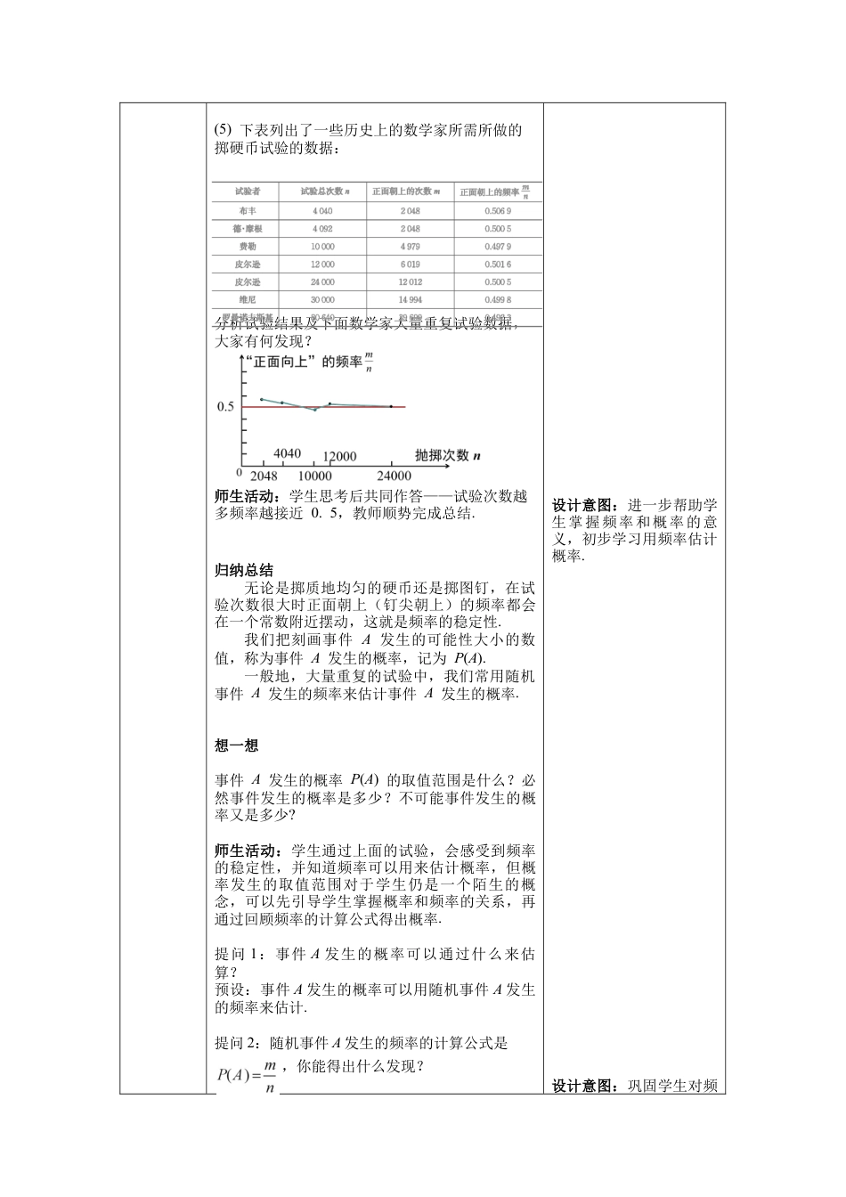 【核心素养】北师大版七年级数学下册6.2 第2课时  抛硬币试验教案（表格式）.docx_第3页