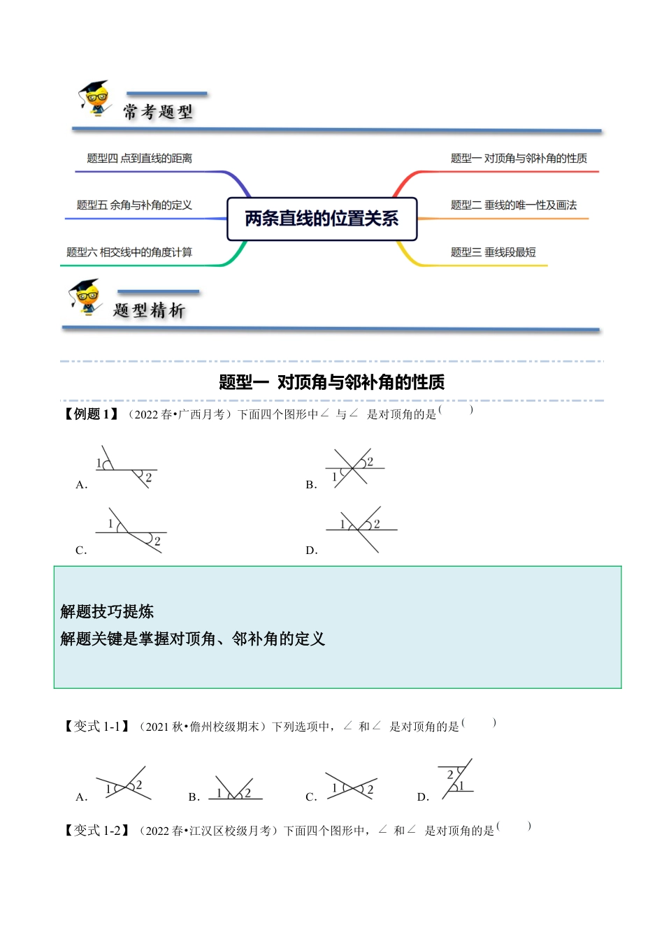 2.1 两条直线的位置关系-【题型·技巧培优系列】七年级数学下册同步精讲精练(北师大版)（原卷版）.docx_第2页