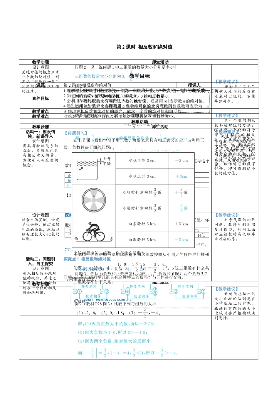 2.1.2 相反数和绝对值 教案（表格式）北师大(2024)数学上册.docx_第1页