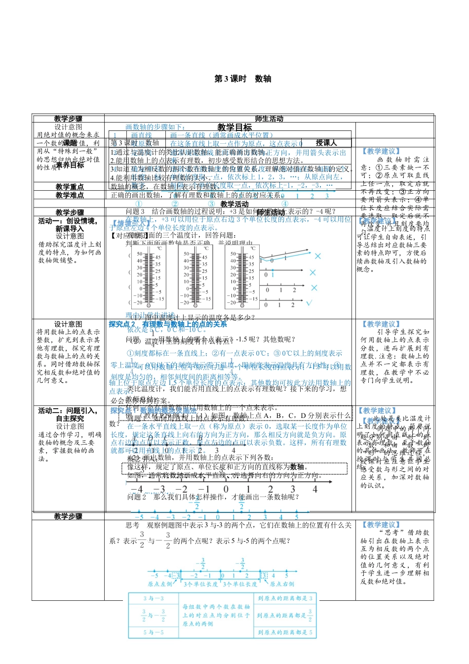 2.1.3 数轴 教案（表格式） 北师大(2024)数学七年级上册.docx_第1页