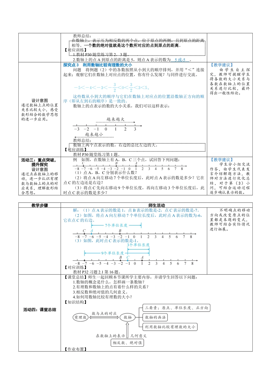 2.1.3 数轴 教案（表格式） 北师大(2024)数学七年级上册.docx_第2页