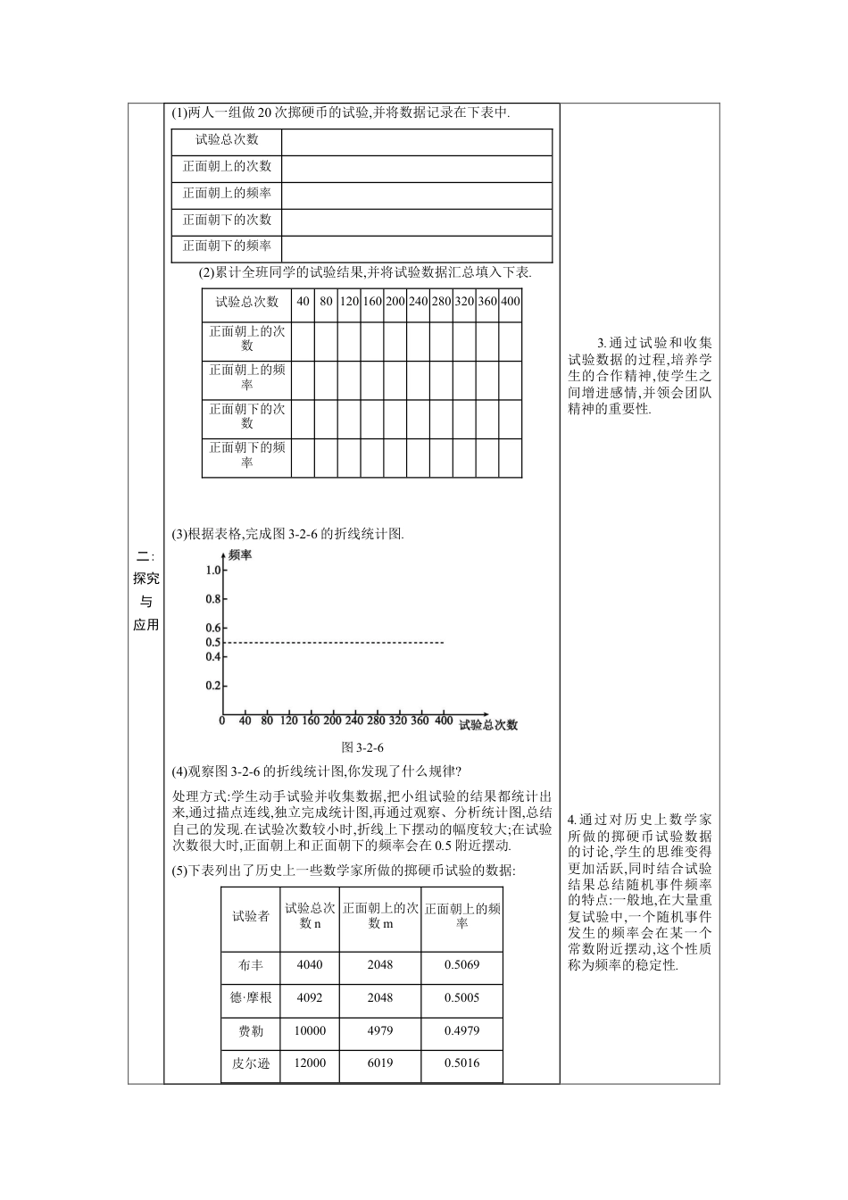 3.2 频率的稳定性 教案（表格式）北师大版数学七年级下册.docx_第3页