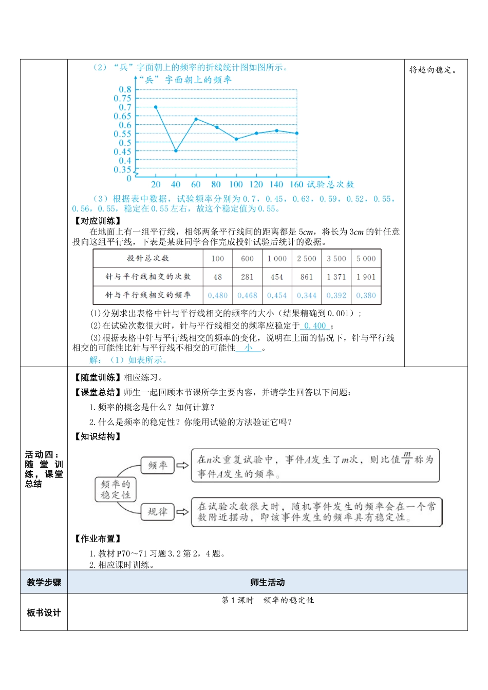 3.2.1 频率的稳定性 教案 （表格式）北师大版数学七年级下册.doc_第3页