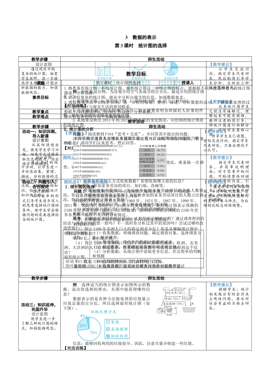 6.3.3 统计图的选择 教案（表格式） 北师大(2024)数学七年级上册.docx_第1页
