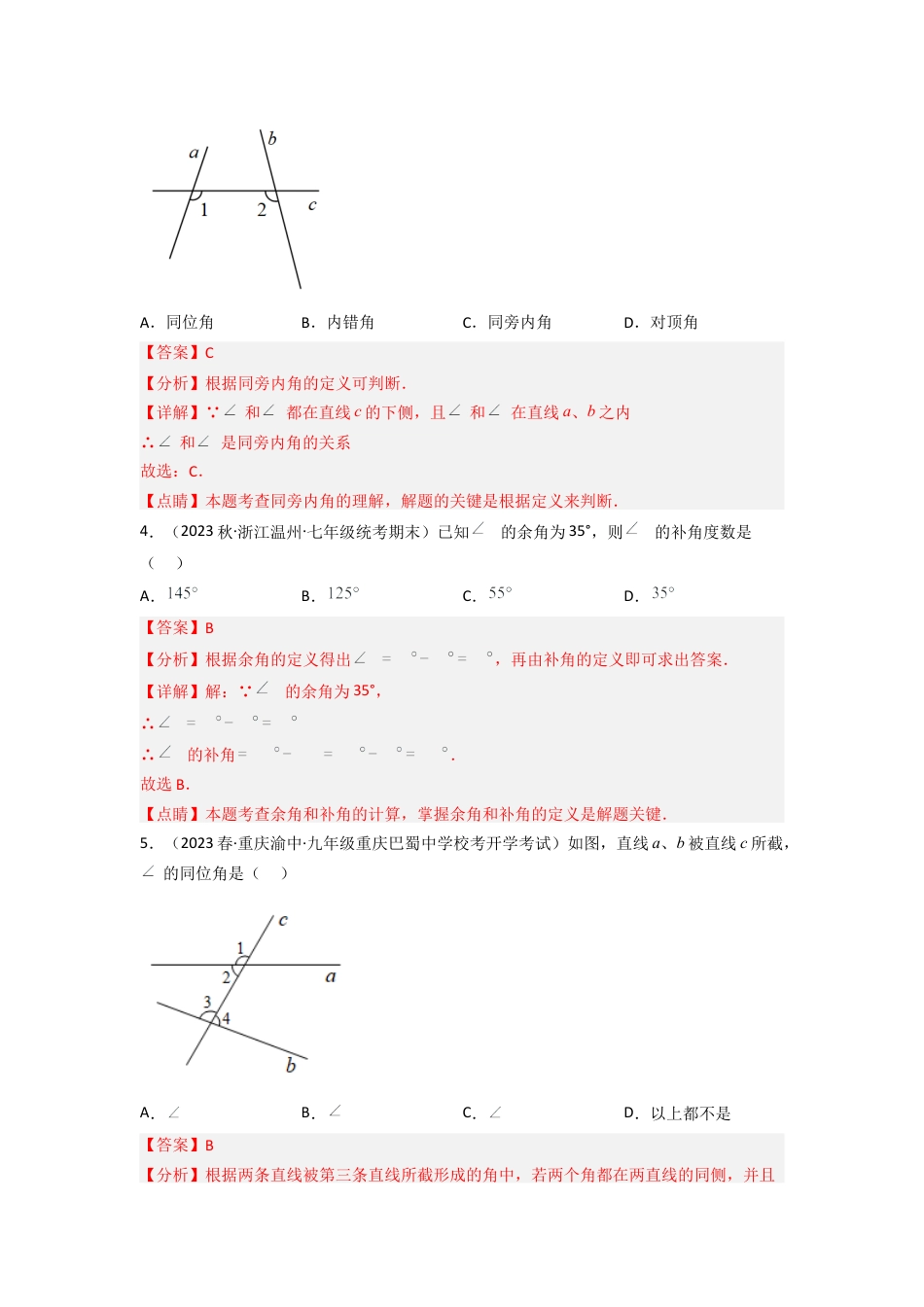 北师大版（2025）七年级数学下册-2.1 两条直线的位置关系（分层练习）（解析版）.docx_第2页