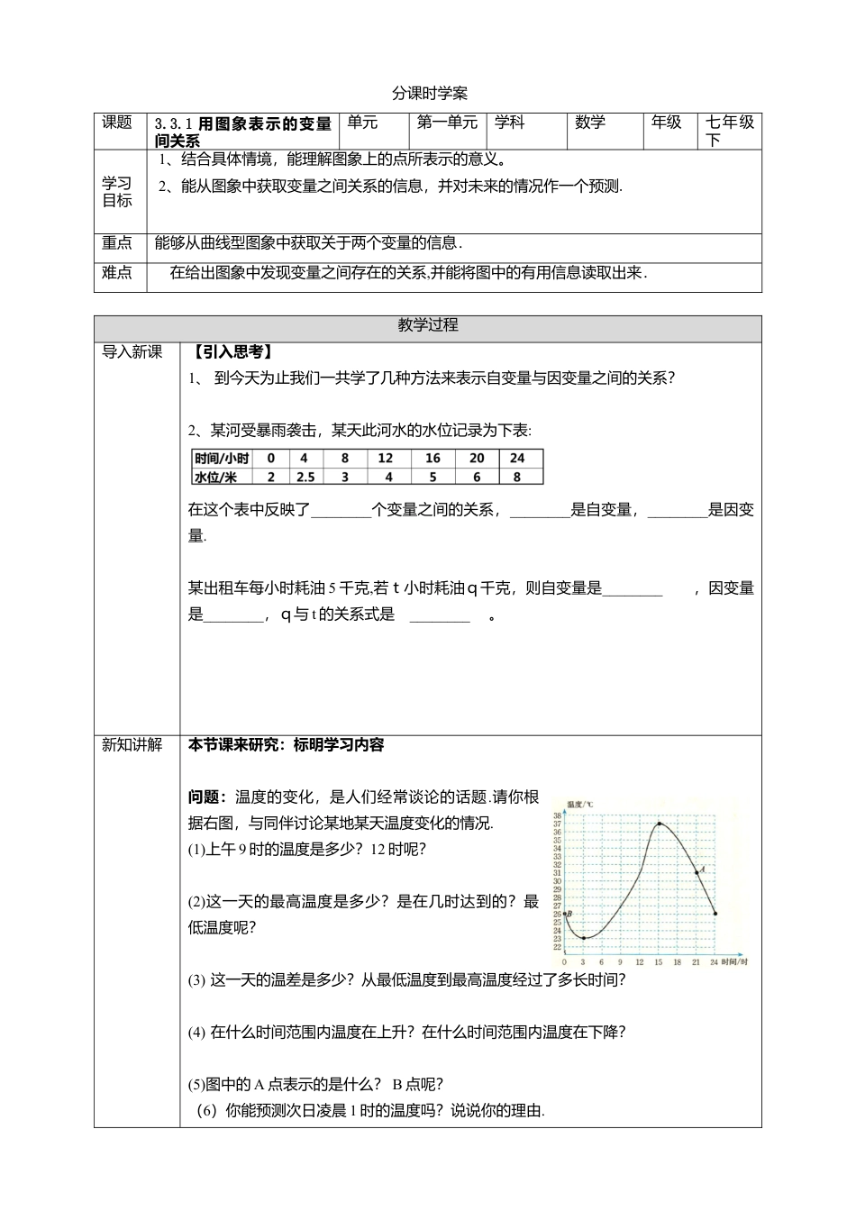 北师大版（2025）七年级数学下册-3.3.1 用图象表示的变量间关系    学案.doc_第1页