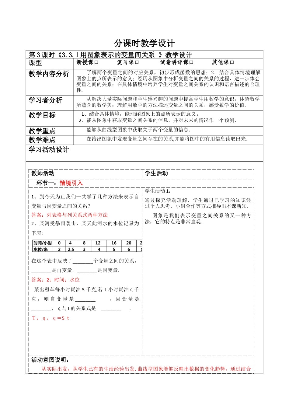 北师大版（2025）七年级数学下册-3.3.1 用图象表示的变量间关系  教案.docx_第1页