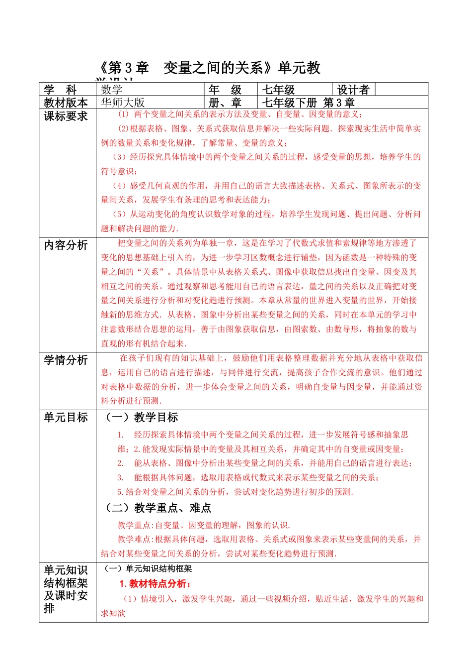 北师大版（2025）七年级数学下册-第3章    变量之间的关系 单元整理分析教案.doc_第1页