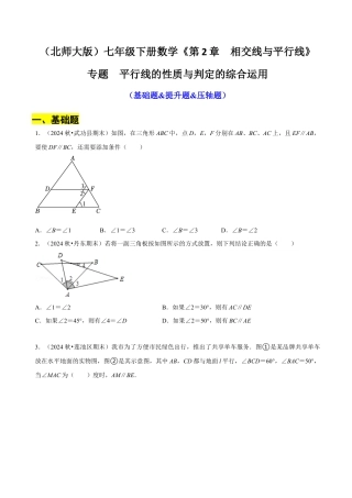 专题 平行线的性质与判定的综合运用（基础题&提升题&压轴题）（原卷版）.docx