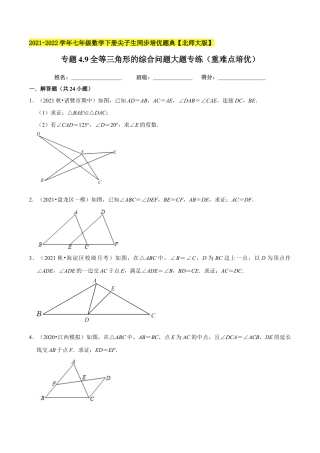 专题4.9全等三角形的综合问题大题专练（重难点培优）-七年级数学下册尖子生同步培优题典（原卷版）【北师大版】.docx