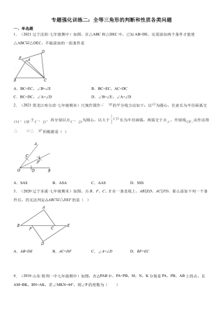 专题强化训练二 全等三角形的判断和性质各类问题-七年级数学下册《考点•题型•技巧》精讲与精练高分突破（北师大版）.docx