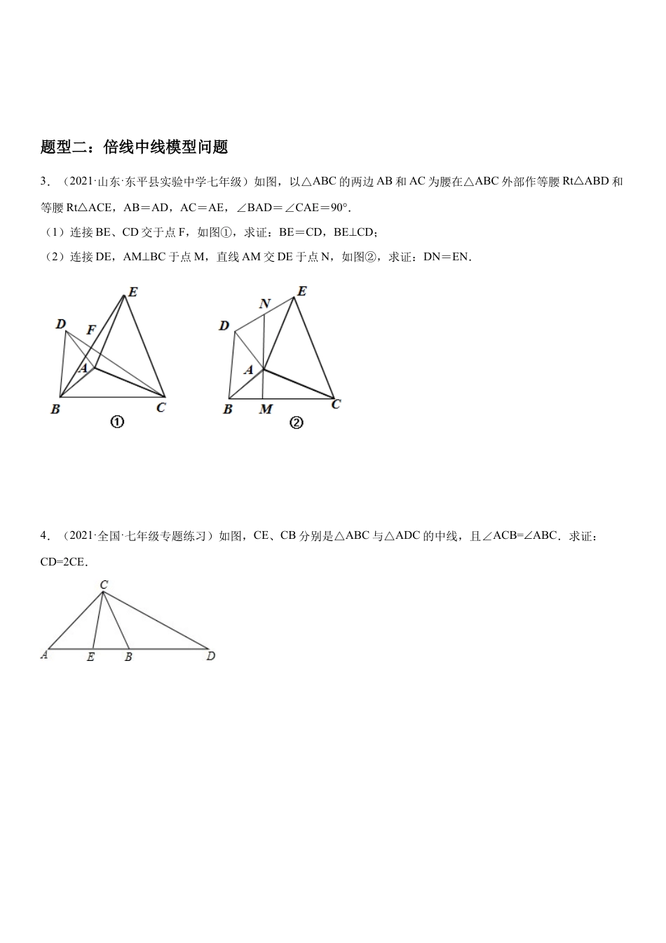 专题强化训练一 全等三角形中的辅助线问题-七年级数学下册《考点•题型•技巧》精讲与精练高分突破（北师大版）.docx_第2页