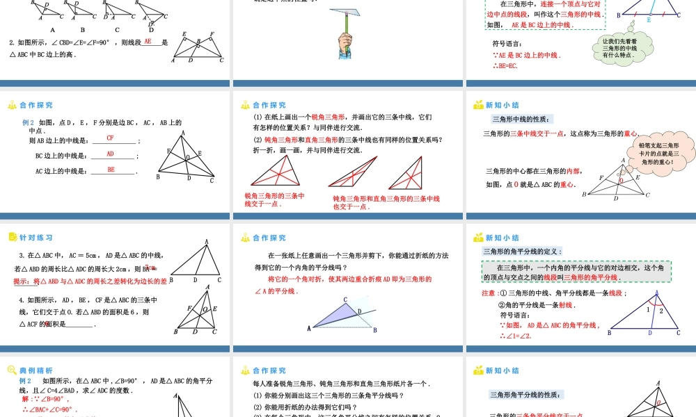 北师大（2025）数学七年级下-4.1认识三角形 第3课时 三角形的高、中线、角平分线 课件（共29张PPT）.pptx