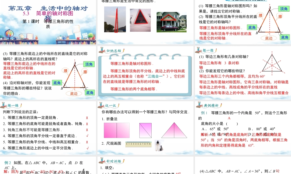 北师大（2025）数学七年级下-5.3 第1课时 等腰三角形的性质.pptx