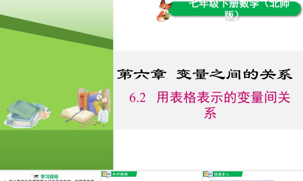 北师大（2025）数学七年级下-6.2 用表格表示的变量间关系.pptx