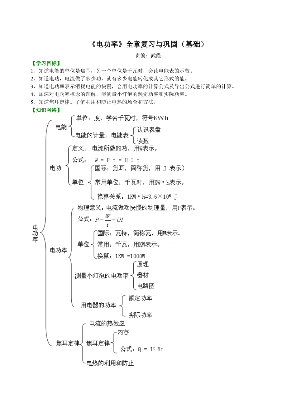 《电功率》全章复习与巩固（基础） 知识讲解-沪科版初中物理.docx_第1页