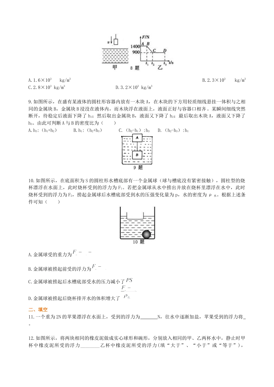 《浮力》全章复习与巩固（基础）巩固练习-沪科版初中物理.docx_第2页