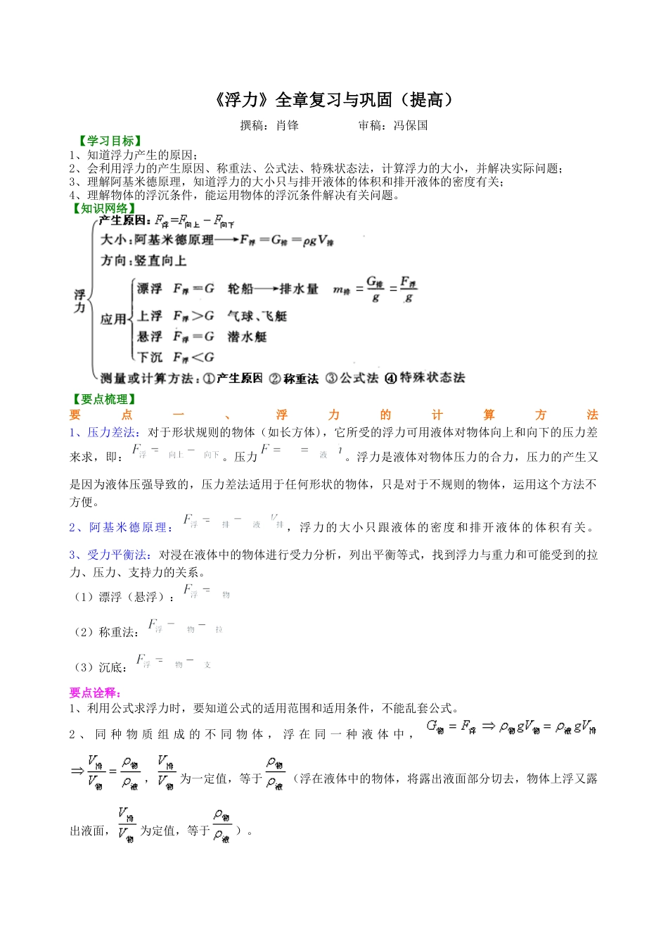 《浮力》全章复习与巩固（提高）知识讲解-沪科版初中物理.docx_第1页