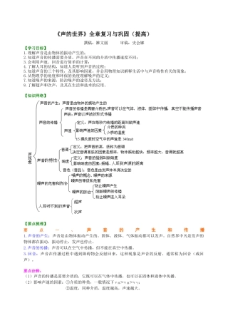 《声的世界》全章复习与巩固（提高）知识讲解-沪科版初中物理.docx