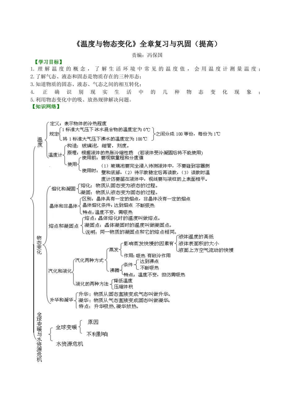 《温度与物态变化》全章复习与巩固（提高） 知识讲解-沪科版初中物理.docx_第1页