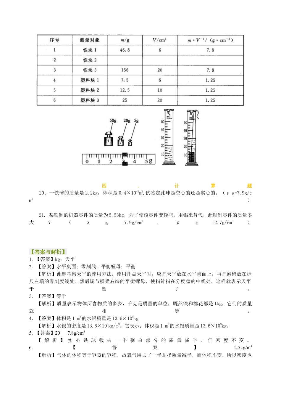 《质量与密度》全章复习与巩固（基础）巩固练习-沪科版初中物理.docx_第3页