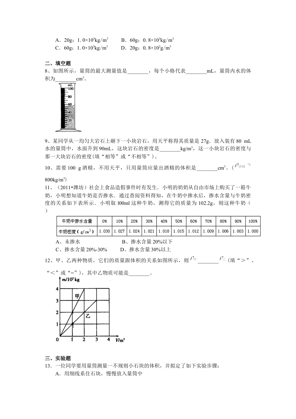 科学探究：物质的密度（基础） 巩固练习-沪科版初中物理.docx_第2页