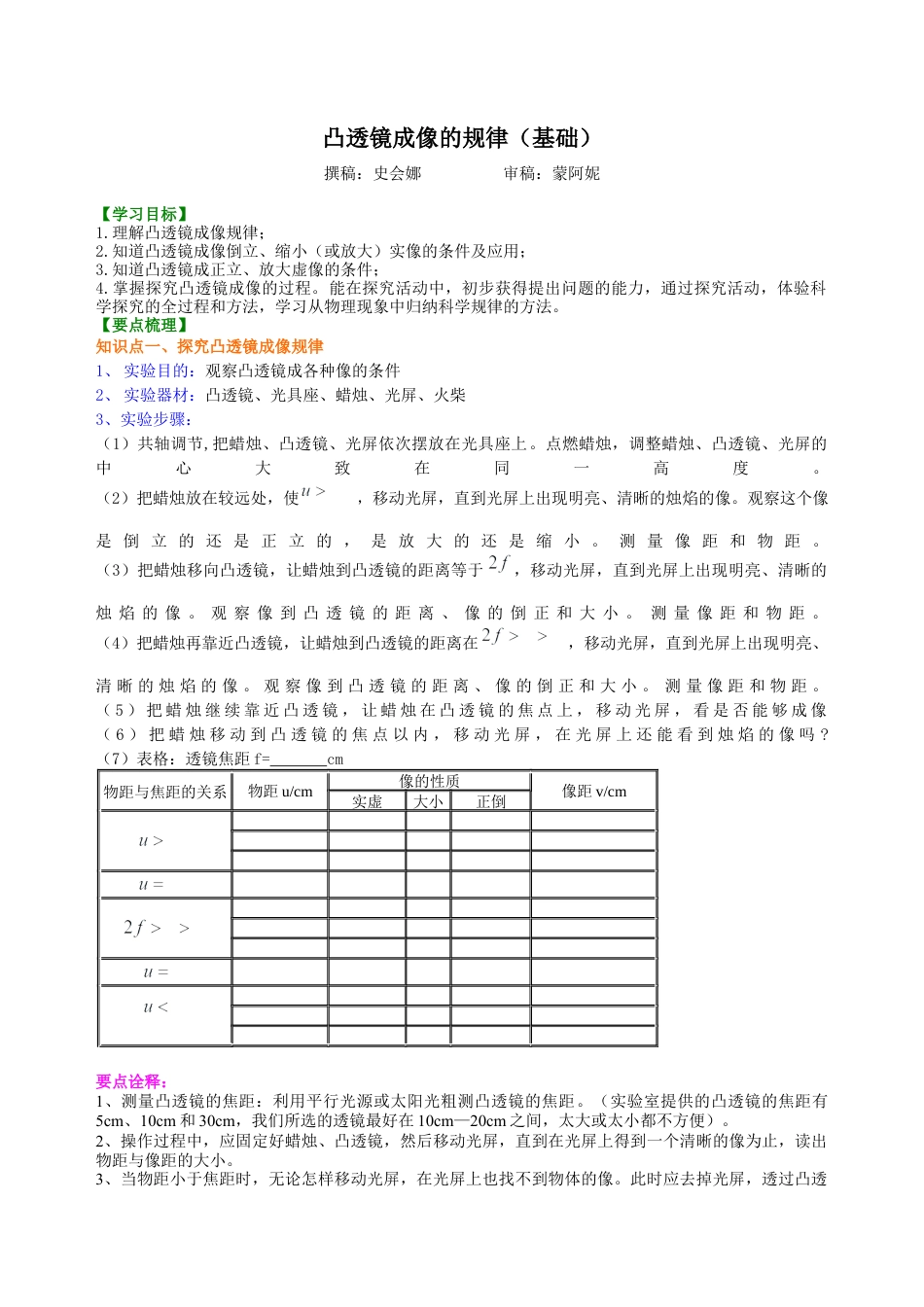 凸透镜成像的规律 知识讲解（基础）-沪科版初中物理.docx_第1页
