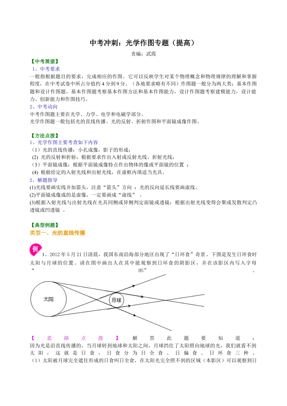 中考冲刺：光学作图专题（提高）知识讲解-沪科版初中物理.docx_第1页