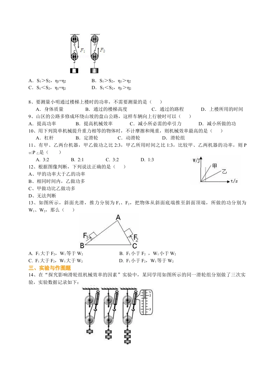 总复习：功 功率 机械效率（基础）巩固练习-沪科版初中物理.docx_第2页