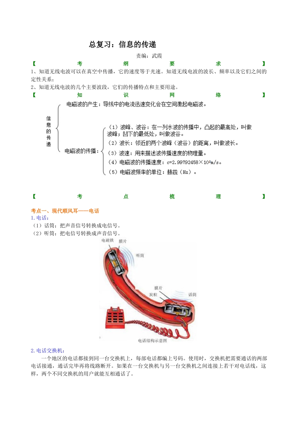 总复习：信息的传递 知识讲解-沪科版初中物理.docx_第1页