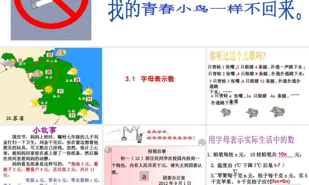 11 《字母表示数》参考课件-苏科版数学七年级上.ppt