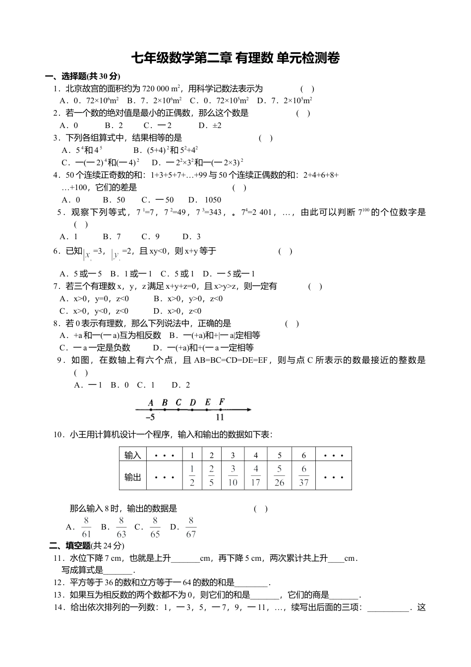 苏科版七年级第二章 有理数 单元检测（E）(1)-苏科版数学七年级上.doc_第1页