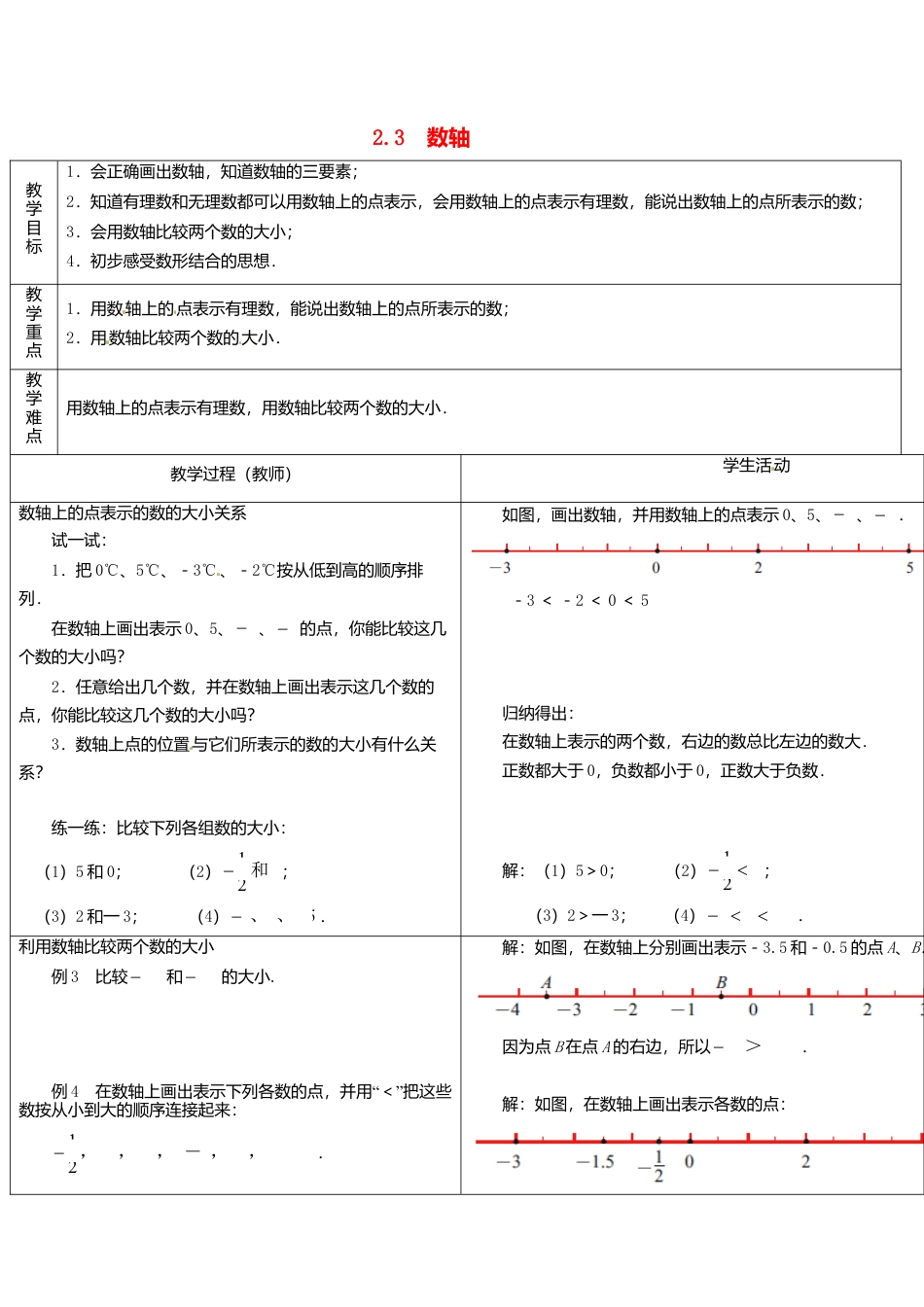 苏科初中数学七上《2.3 数轴》word教案 (4)-苏科版数学七年级上.doc_第1页